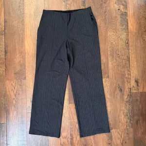 UNIQLO steel grey/black elastic waist pinstripe ponte pants, size M thumbnail 3