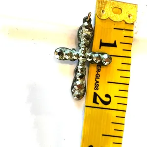 Anne Koplik Faith Jesus decorative cross pendant iridescent crystals aged metal thumbnail 5