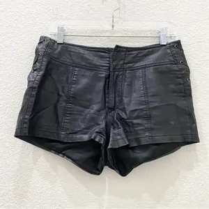 FREE PEOPLE High Rise Side Lace Up Tie Black Vegan Leather Pleather Shorts Sz 4 thumbnail 4