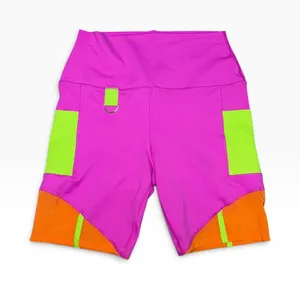 Peloton x Brittany Allen Colorblock Biker Shorts Pink Neon Womens M Bright Bold thumbnail 1
