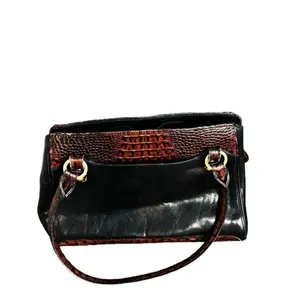 Vintage BRAHMIN Tuscan Black Leather Brown Croc Leather Trims Bucket Bag thumbnail 3
