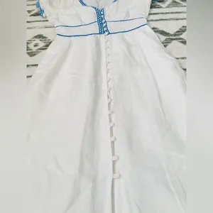 J.Crew White 100% Linen Embroidered Midi Dress Blue Ric Rac Button Front Size 2 thumbnail 9