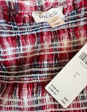 Pilcro Smocked Plaid Mini Dress, Size L thumbnail 16