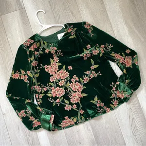 J.O.A. Velvet Top floral burn out long sleeve womens Green xsmall cocktail party thumbnail 5