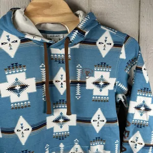 Ariat Logo 2.0 Printed Hoodie Womens Large Blue Aztec Pullover 10062292 thumbnail 2