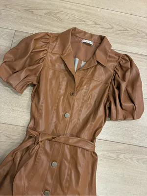 Alice + Olivia Women’s Ofra Vegan Leather Mini Dress Brown Size 8 thumbnail 2