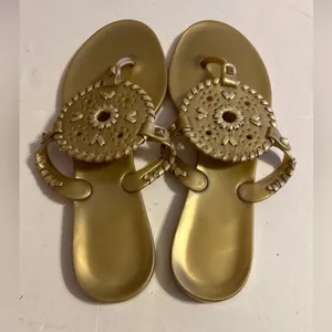 JACK ROGERS Sandals Flip Flops Gold Thong Jelly Rubber Flats Slip On thumbnail 3