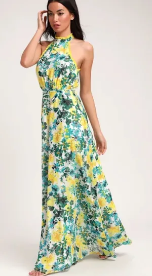 LULU's Sexy Floral Flowy Wedding Chic Elegant Resort Vacation Garden Tea Maxi thumbnail 1