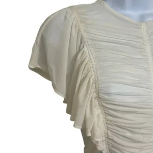 EXPRESS Ruched Flutter Sleeve Ivory Off White Blouse NWT $58‎ Size XS thumbnail 3