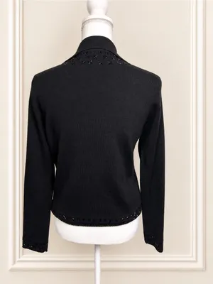 Valerie Stevens 100% Merino Wool Beaded Evening Cardigan Black Vintage 90s Knit thumbnail 6