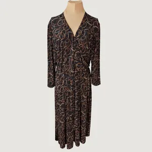 3189 | Chico's Abstract Swirl Faux Wrap Midi Dress Brown Retro Boho Women 2 L thumbnail 3