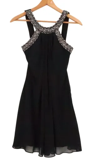 JS Boutique Beaded Halter Neck Cocktail Dress‎ Womens Size 6 Black Chiffon LBD thumbnail 1