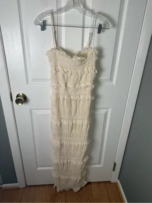 House of CB Solana Ivory Sequin Pleat Maxi Dress S thumbnail 3
