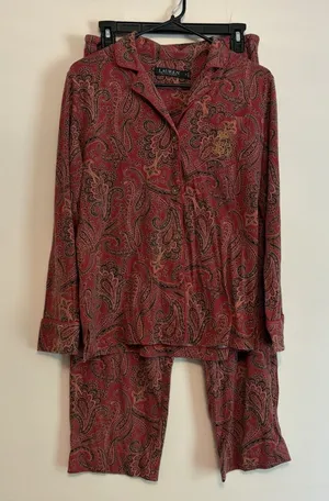 Lauren‎ Ralph Lauren Small Soft Knit Pajama Set Button Red Paisley Designer thumbnail 1