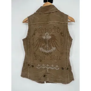 MURMUR Vest Women M Brown Moto Rhinestone Anchor Studded Y2K Utility Gorpcore thumbnail 5