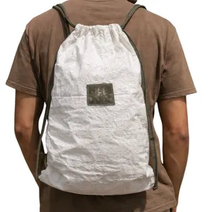 Beba Drawstring Backpack White Woven‎ Sack Bag Minimalist Lightweight Gym Travel thumbnail 1