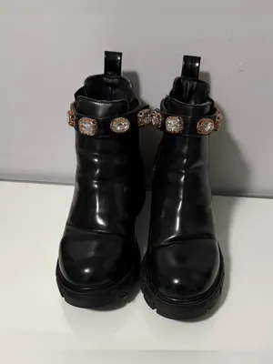 Steve Madden Black Leather Ankle Boots with Crystal Embellished Strap thumbnail 4
