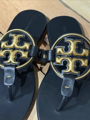 New Tory Burch Miller Gold Logo Sandals thumbnail 3