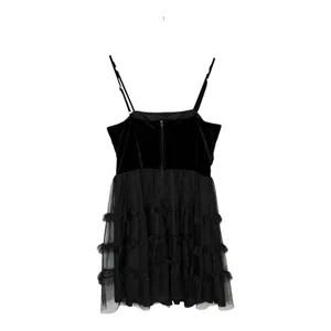 Trixxi Mini Dress Womens Large Black Velvet‎ Tulle Tiered Goth Cocktail Party thumbnail 5