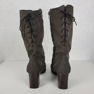 Vintage Toe Warmers Canada T03639 Winter Boots Sz 9 Brown Nylon Side Zip Lace Up thumbnail 2