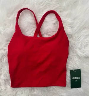 Halara Crisscross Backless Built In Bra Tank Top Red Size XXS thumbnail 1