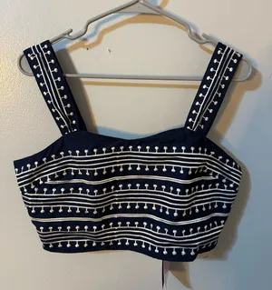 Avec Les Filles Navy Strapless Embroidered Crop Dress Top thumbnail 1