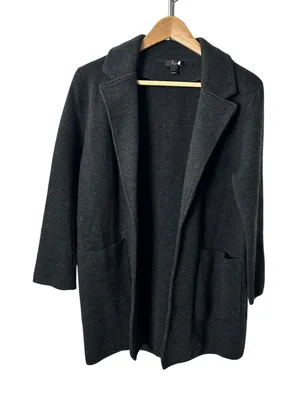 J.Crew Sweater Blazer Charcoal Gray 100% Merino Wool Open Front G7746 S thumbnail 1