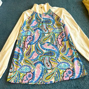 Athleta 1x white sleeves floral quarter zip lightweight stretchy bright cute thumbnail 1