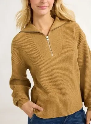Free Assembly Womens Sweater Size M Brown Antelope Half Zip Mock Neck Knit thumbnail 1