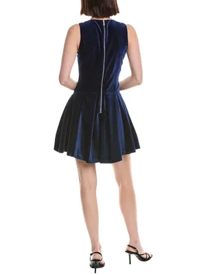 Alice + Olivia Navy Sleeveless Fit-and-Flare Dress Size 6 Adley Pleated Velvet thumbnail 9