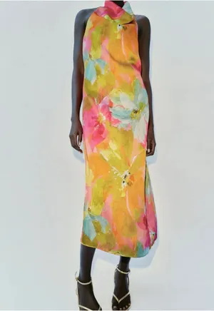 ZARA Printed Satin Midi Dress thumbnail 3