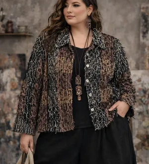 Silver Stream Textured Womens Shacket XL Artsy Lagenlook Boho Y2K Patchwork thumbnail 1
