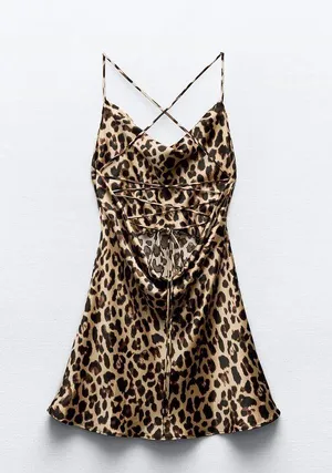 ZARA mini dress cheetah animal print open back evening wedding cocktail party thumbnail 12