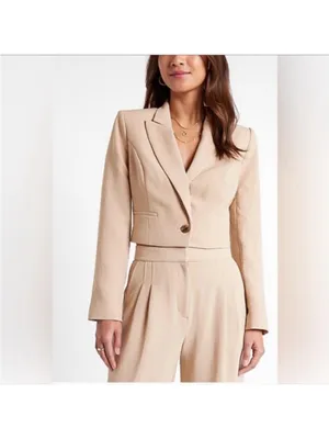 Express Tan Cropped Blazer Tailored Fit Small NEW thumbnail 2