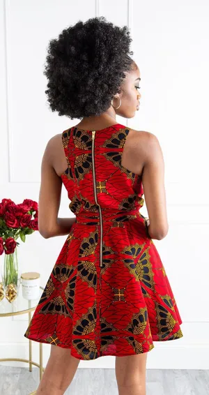 Laviye NWOT Red Ankara Cross Front Mini Length Dress thumbnail 3