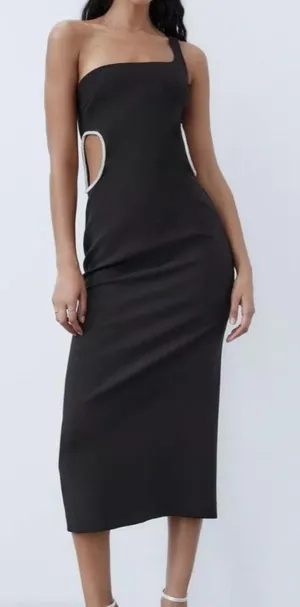 Zara One Shoulder Cut Out Detail Dress NWT thumbnail 1
