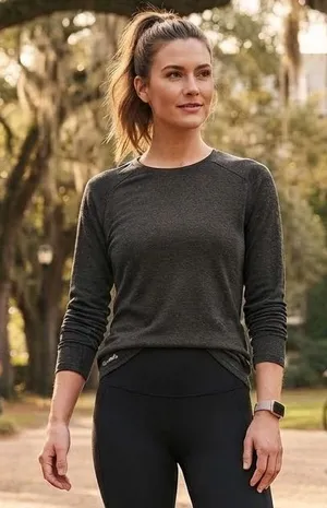Athletic Works Charcoal Heather Long-Sleeve Crew Performance Top thumbnail 1