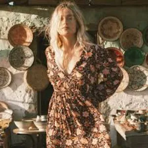 Billabong Sweetest Dream Floral Mini Dress Black Pebble Long Sleeve L thumbnail 5