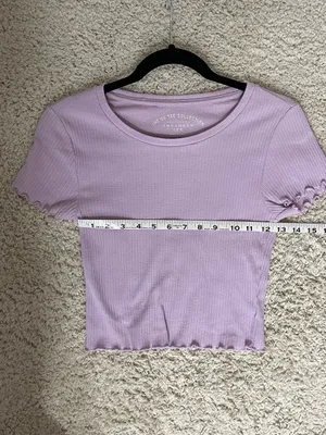 Aeropostale Lilac Ribbed Crop Tee thumbnail 3