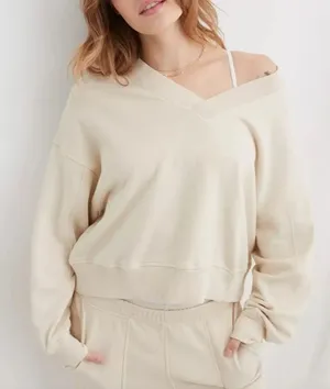 Aerie House Party Sweatshirt V-Neck Oversized thumbnail 1