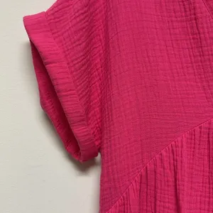 NWOT Emery Rose Vibrant Pink V-Neck 100% Cotton Gauze Dress Size L thumbnail 3