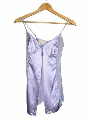 Victoria’s Secret Lavender 100% Silk Babydoll Chemise XS Sheer Polka Dot Y2K thumbnail 2