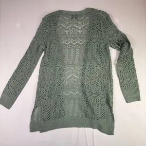 Pink Rose Sage Green Open Knit Longline Cardigan Duster with Pockets thumbnail 9
