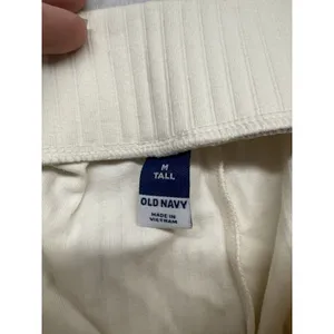 Old Navy Lounge Pants Women Size M Tall Ribbed Wide Leg Cream EUC Pockets thumbnail 2