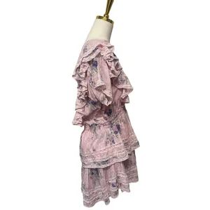 LoveShackFancy "Natasha" Dress in Juicy Plum, Tiered Lace Trim Mini, Size XXL thumbnail 2