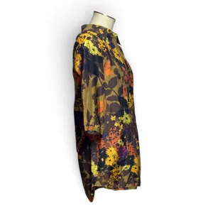 Coldwater Creek Cotton Silk 3/4 Sleeve Tunic Blouse Top Floral Green Brown Small thumbnail 5