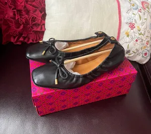 Tory Burch square toe bow ballet nappa leather color black NIX size 8 thumbnail 1