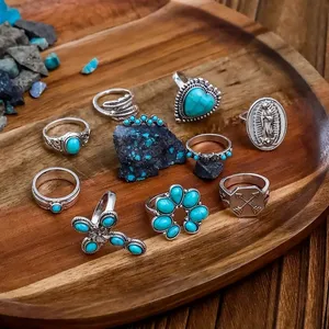 NEW 10pcs Boho Western Stacking Rings – Vintage Cross, Heart, & Floral Set thumbnail 2