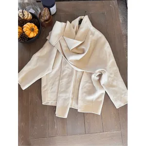 JNBY Scarf Collar Wool Blend‎ Coat Women Cream Ivory One Size thumbnail 3