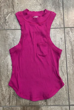 Free People Movement Wishful magenta ribbed knit high neck tank top with pocket thumbnail 1
